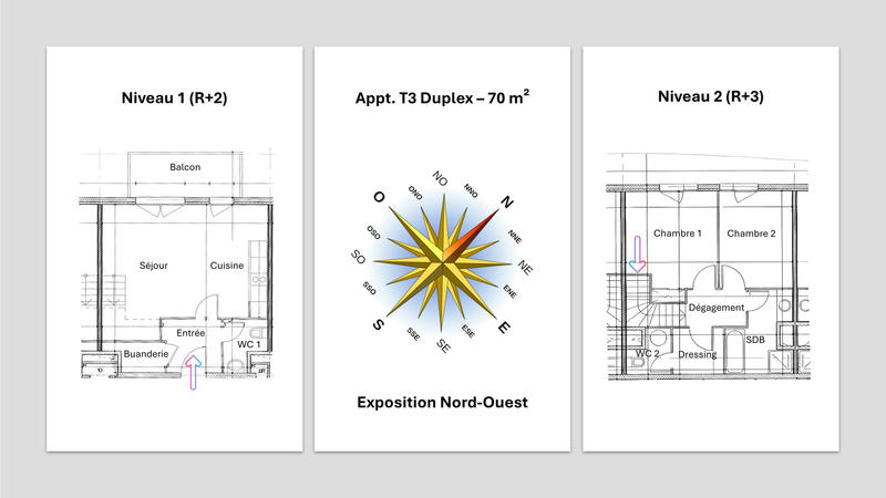 Appartement - 70 m² - 3 pièces