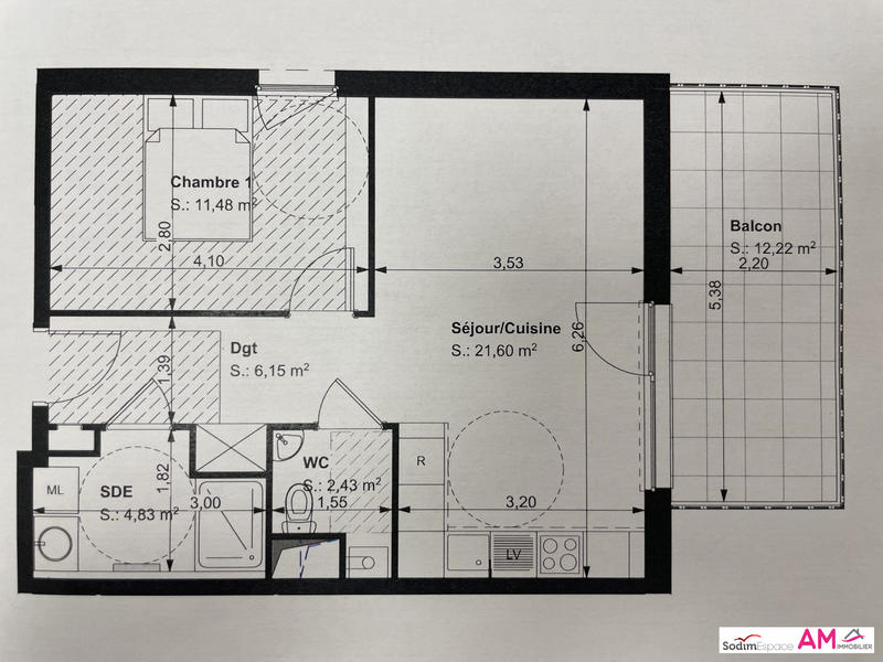 Appartement - 46 m² - 2 pièces