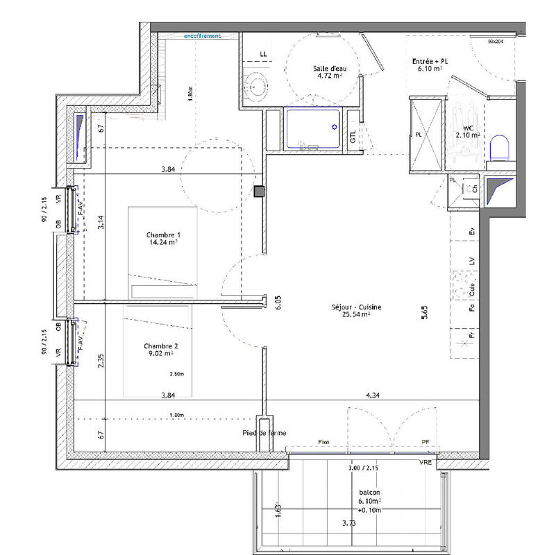 Appartement - 62 m² - 3 pièces