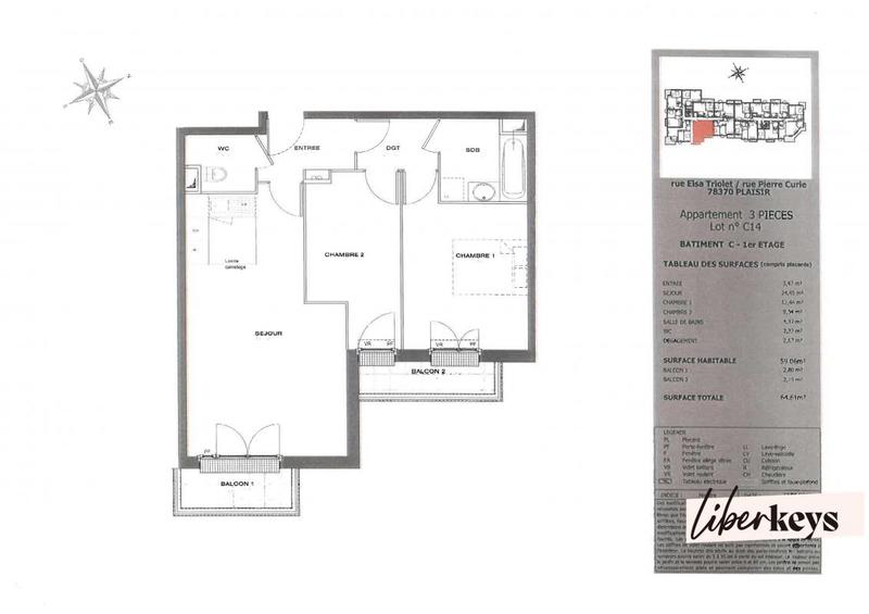 Appartement - 59 m² - 3 pièces