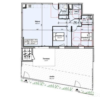 Appartement - 76 m² - 3 pièces