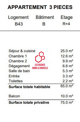 Appartement - 65 m² - 3 pièces