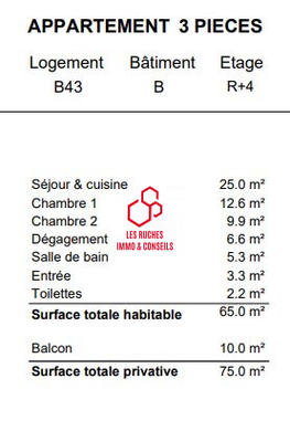 Appartement - 65 m² - 3 pièces