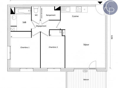 Appartement - 63 m² - 3 pièces