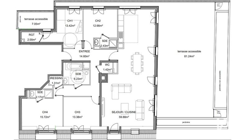 Appartement - 145 m² - 5 pièces