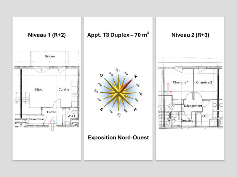 Appartement - 70 m² - 3 pièces