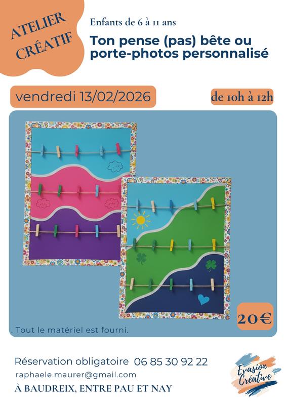 Atelier créatif : Ton pense (pas) bête ou porte photos personnalisé sur Baudreix