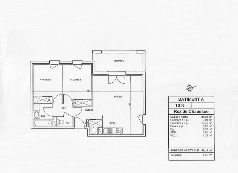 Appartement - 57 m² - 3 pièces