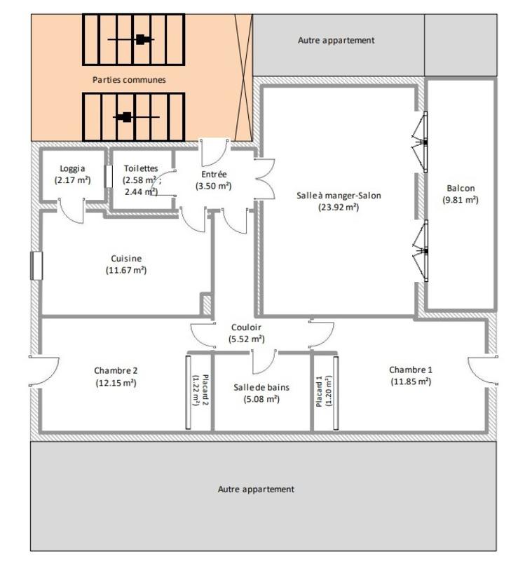 Appartement - 76 m² - 3 pièces