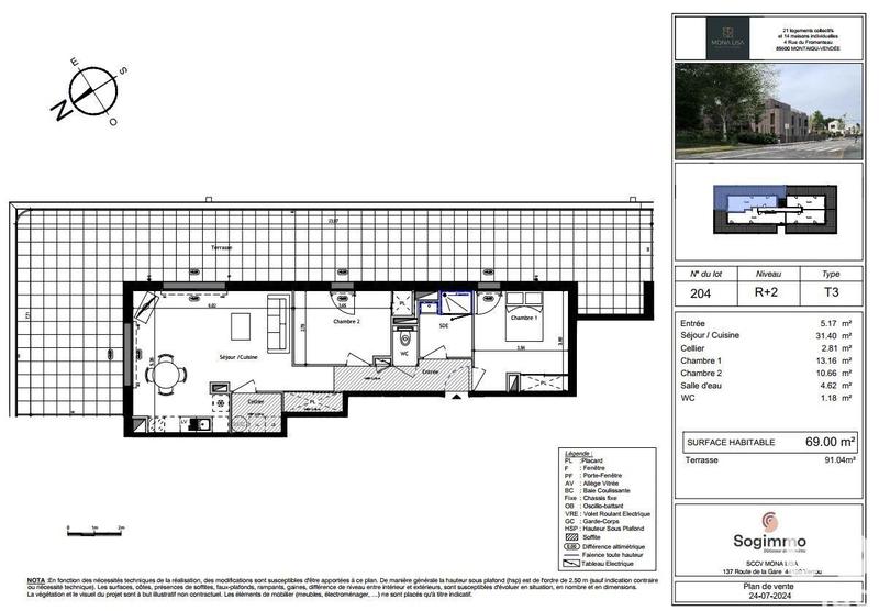 Appartement - 69 m² - 3 pièces
