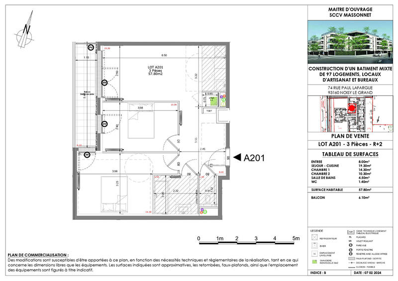 Appartement - 58 m² - 3 pièces