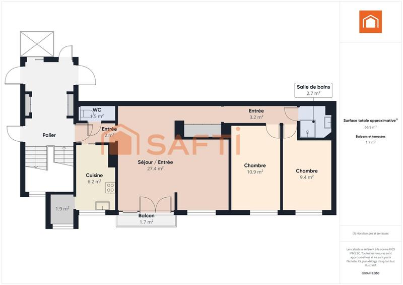 Appartement - 66 m² - 3 pièces