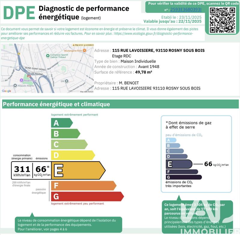 Maison de ville - 56 m² - 3 pièces