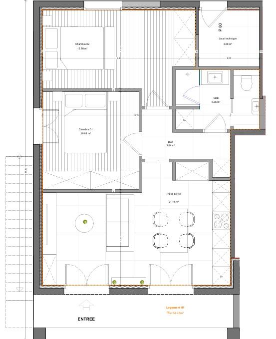 Appartement ancien - 59 m² - 3 pièces