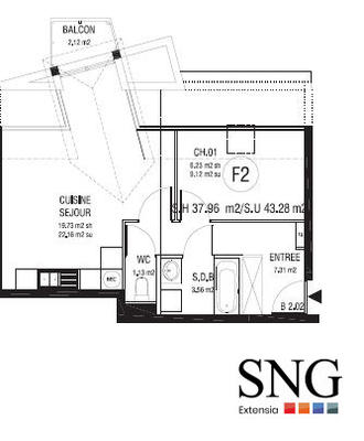 Appartement - 38 m² - 2 pièces