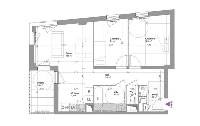 Appartement - 61 m² - 3 pièces