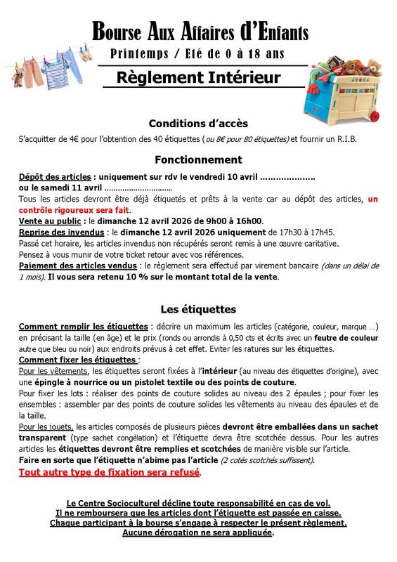 Bourse aux affaires d'enfants (vêtement et jouets)