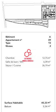 Appartement - 45 m² - 2 pièces