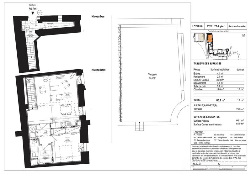 Appartement - 62 m² - 1 pièce