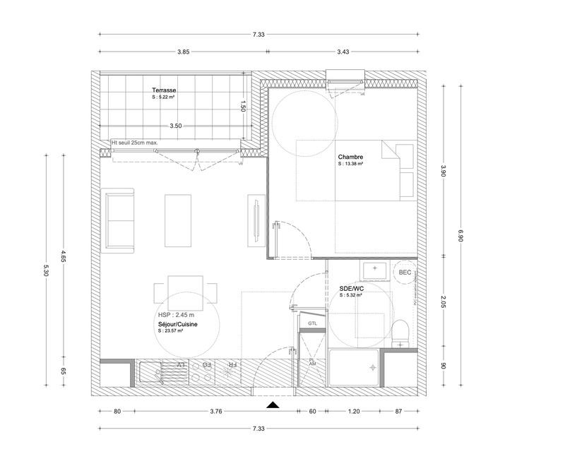 Appartement - 43 m² - 2 pièces