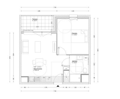 Appartement - 43 m² - 2 pièces