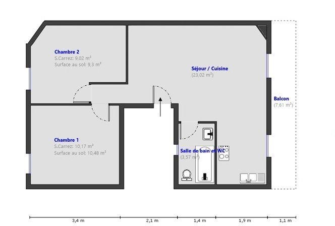 Appartement - 46 m² - 3 pièces
