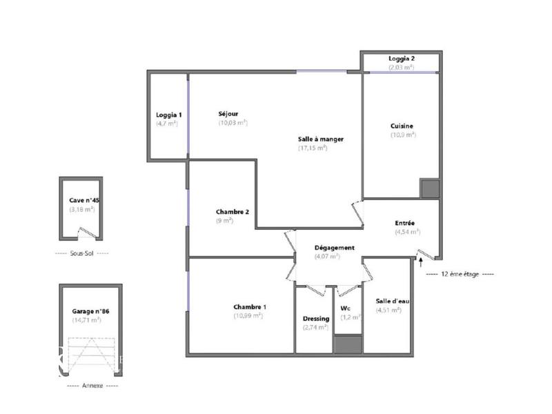 Appartement - 75 m² - 3 pièces