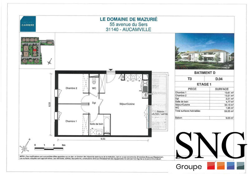 Appartement - 60 m² - 3 pièces