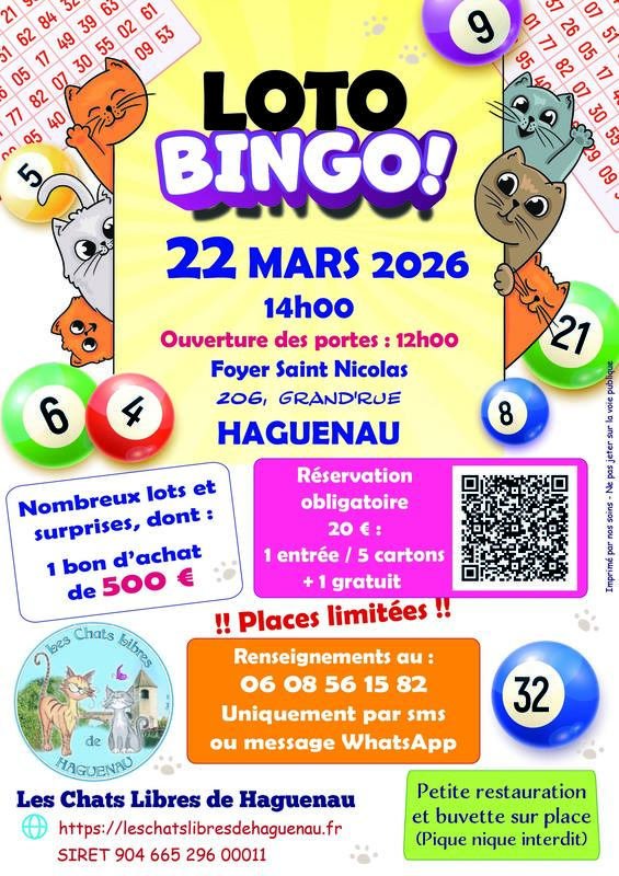 Loto Bingo organisé par les Chats Libres de Haguenau