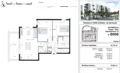 Appartement - 61 m² - 3 pièces