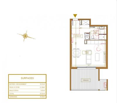 Appartement - 37 m² - 1 pièce