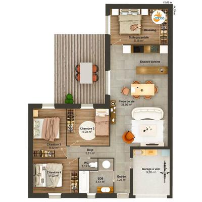 Maison - 87 m² - 6 pièces