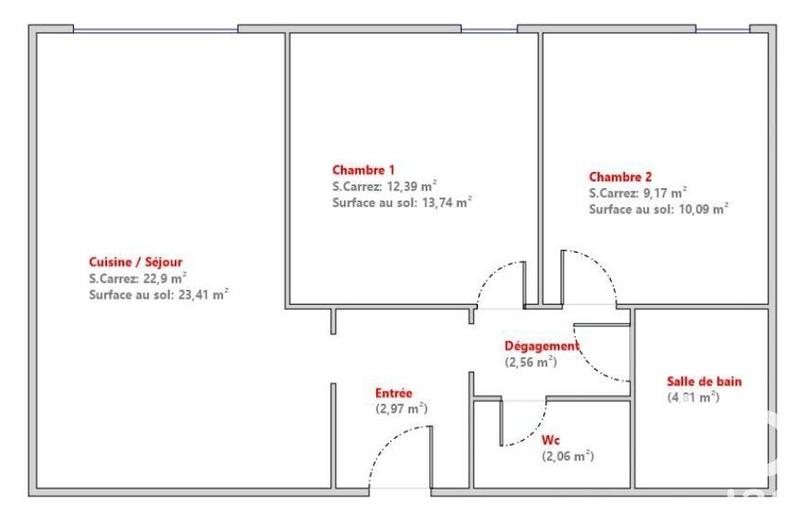Appartement - 65 m² - 3 pièces