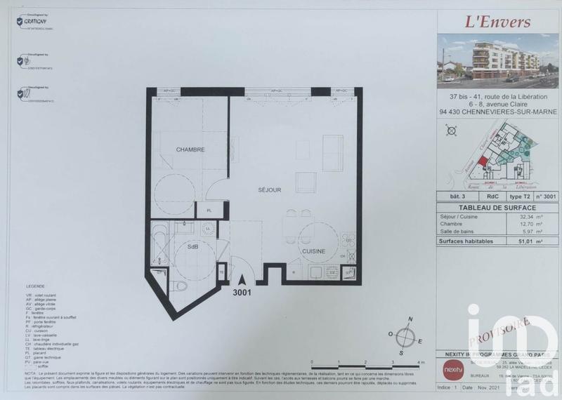 Appartement - 51 m² - 2 pièces