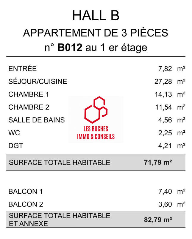 Appartement - 72 m² - 3 pièces