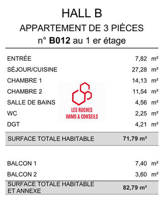 Appartement - 72 m² - 3 pièces