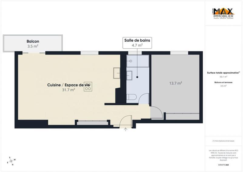 Appartement - 50 m² - 2 pièces