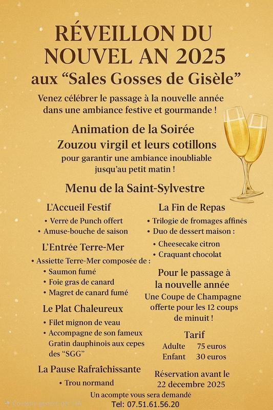 Réveillon du Nouvel an 2025 aux Sales gosses de Gisèle