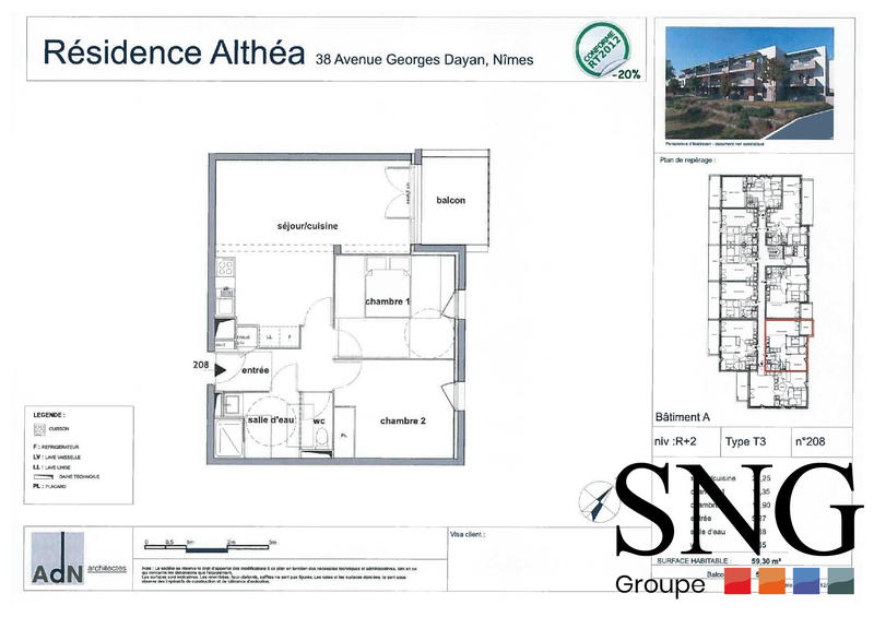 Appartement - 59 m² - 3 pièces