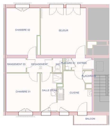 Appartement - 59 m² - 3 pièces