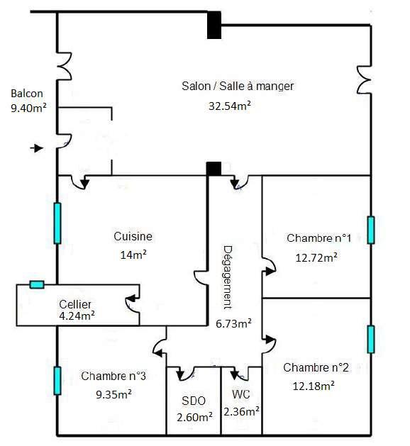Appartement - 103 m² - 5 pièces