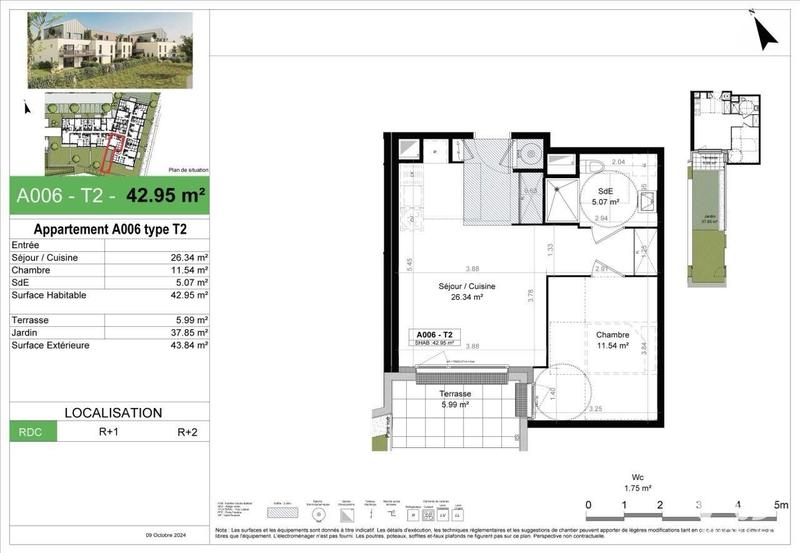 Appartement - 43 m² - 2 pièces
