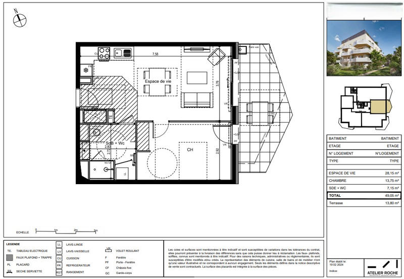 Appartement - 49 m² - 2 pièces