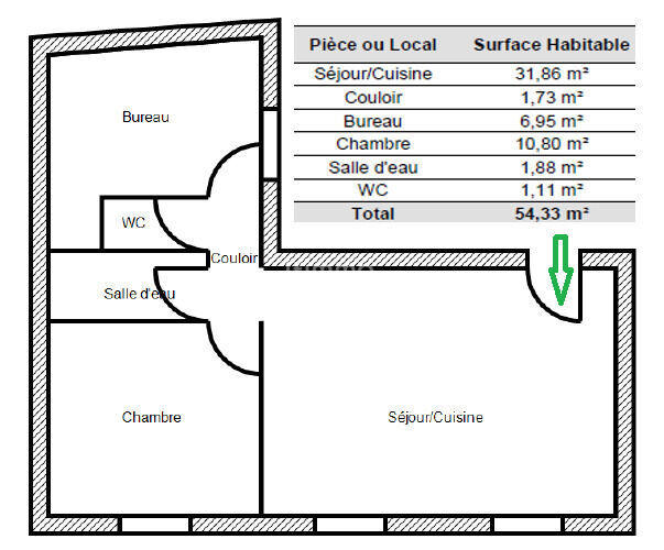 Appartement - 54 m² - 3 pièces