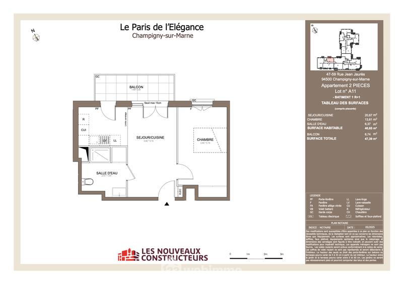 Appartement - 40 m² - 2 pièces