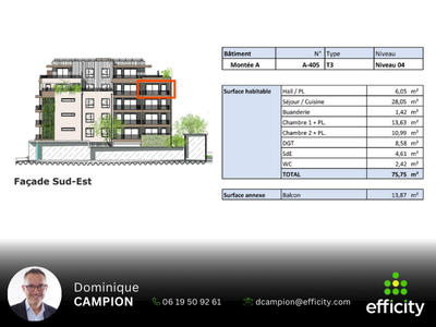 Appartement - 75 m² - 3 pièces