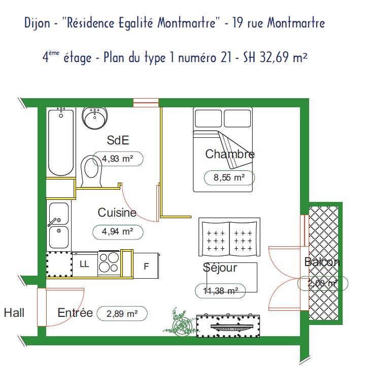 Appartement - 33 m² - 1 pièce