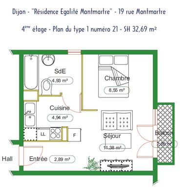 Appartement - 33 m² - 1 pièce