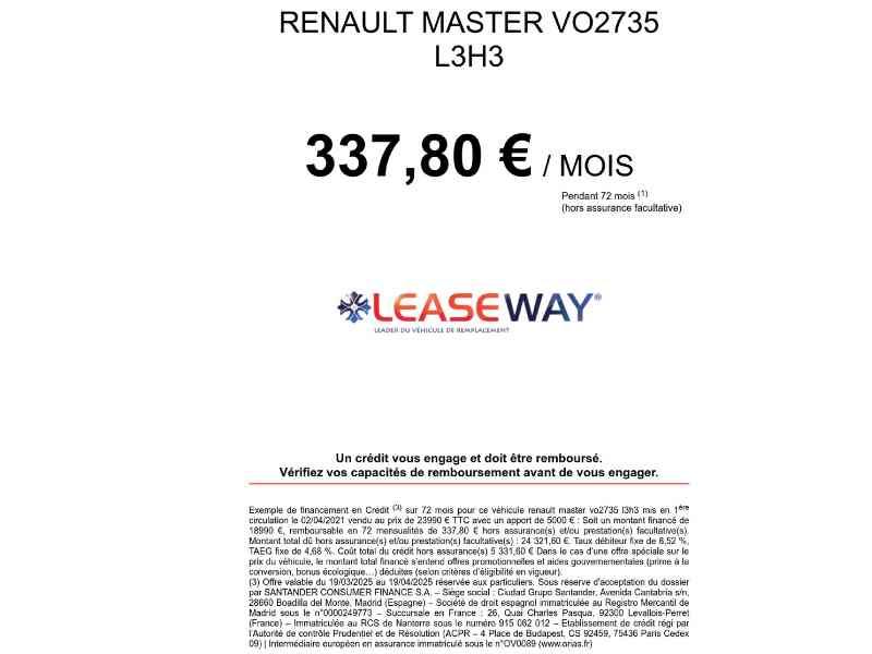 Renault Master III Fg F3500 L3h3 2.3 Dci 135ch Grand Confort E6
