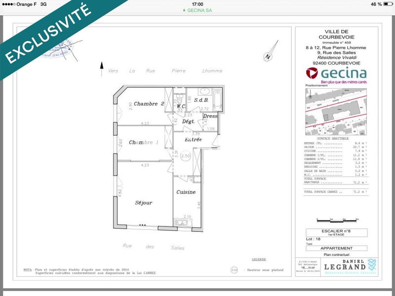 Appartement - 72 m² - 3 pièces